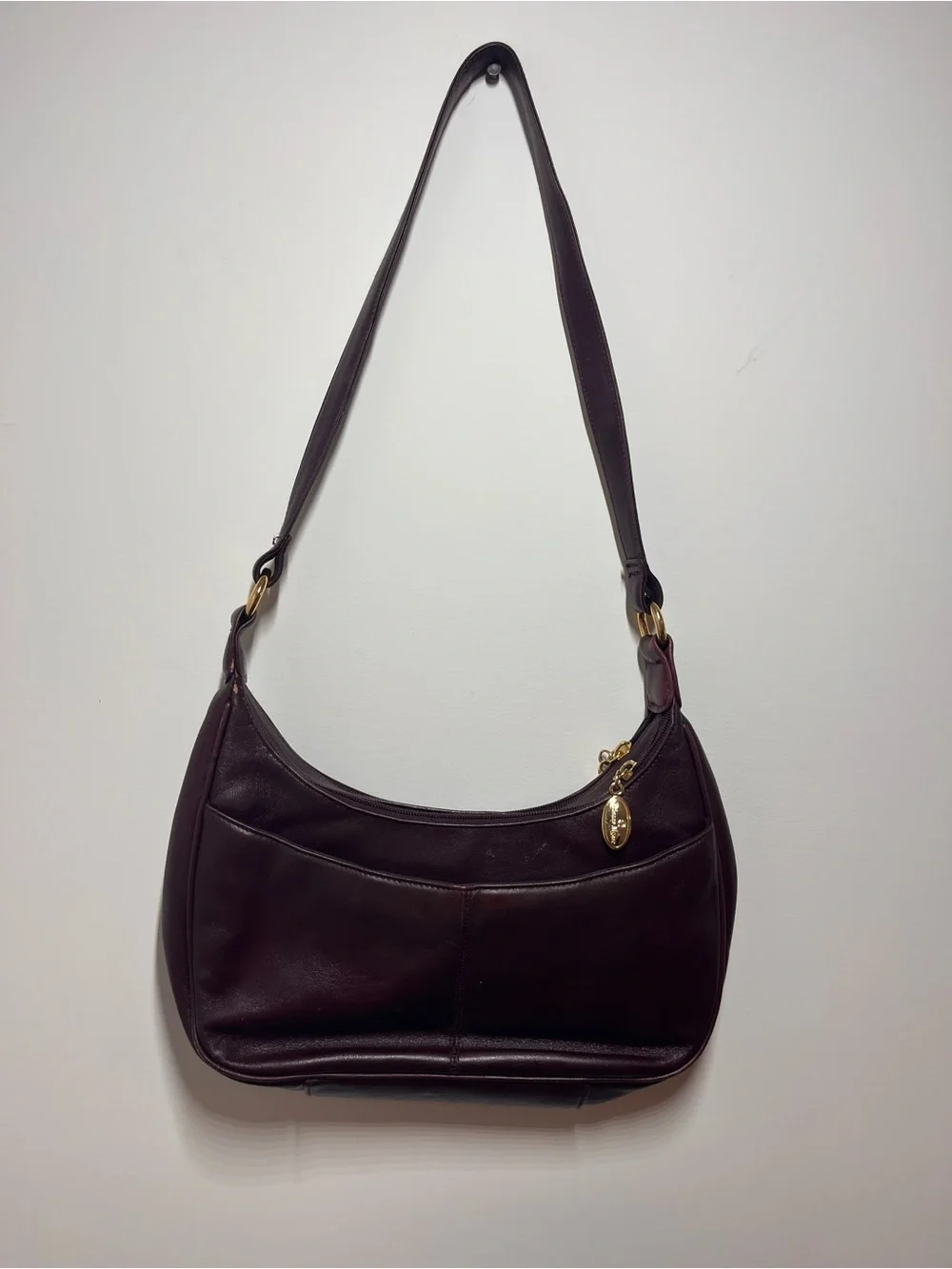 Etienne Aigner Deep Burgundy Leather Hobo with Gold Accents